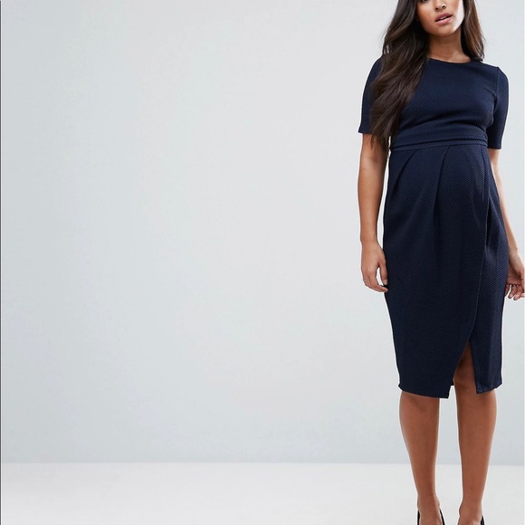 asos maternity formal dress ASOS Design Maternity Satin Long Sleeve Wrap detail Midaxi Dress in emerald Green